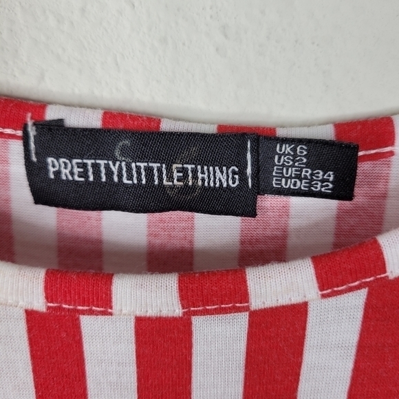 PrettyLittleThing Mini Dress Red and White Striped - Picture 2 of 8
